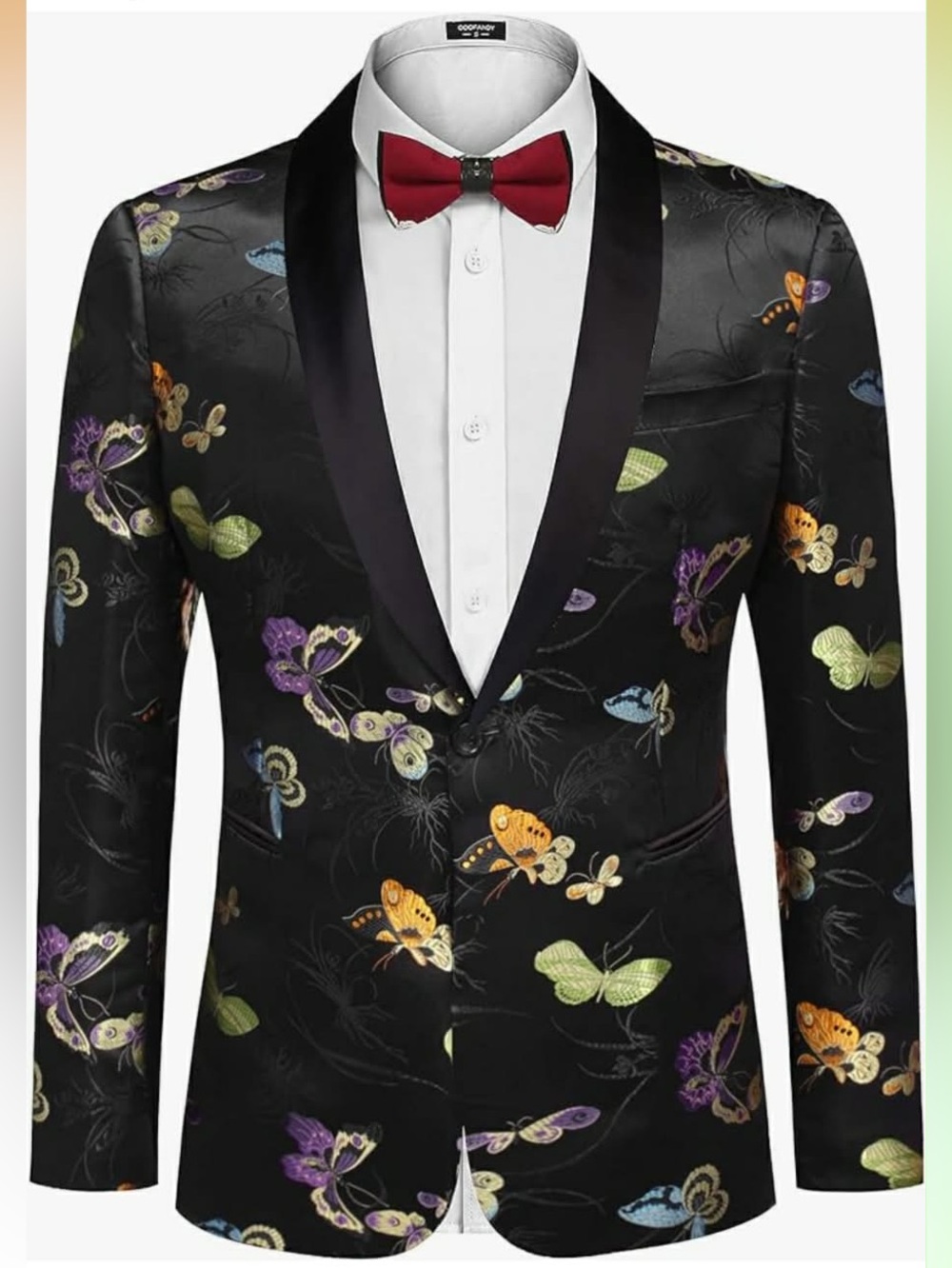 Men's Black Satin Floral & Butterfly Tuxedo Blazer size S
